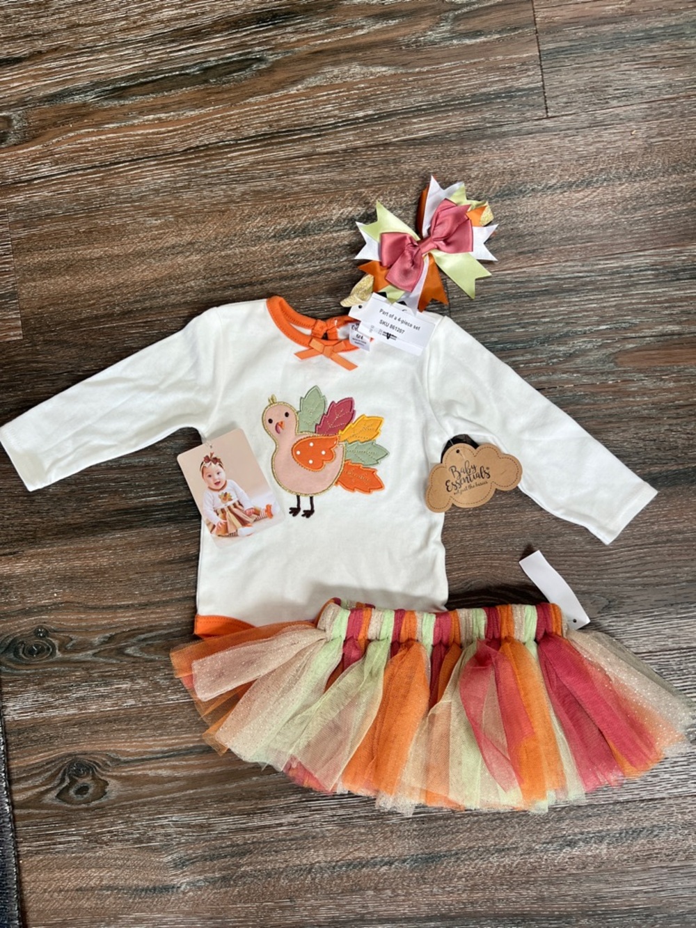 Baby Essentials 6m White Long-Sleeve Thanksgiving Turkey Outfit with Tutu